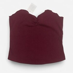 UO Maroon Red Lettuce Edge Ribbed Tube Top